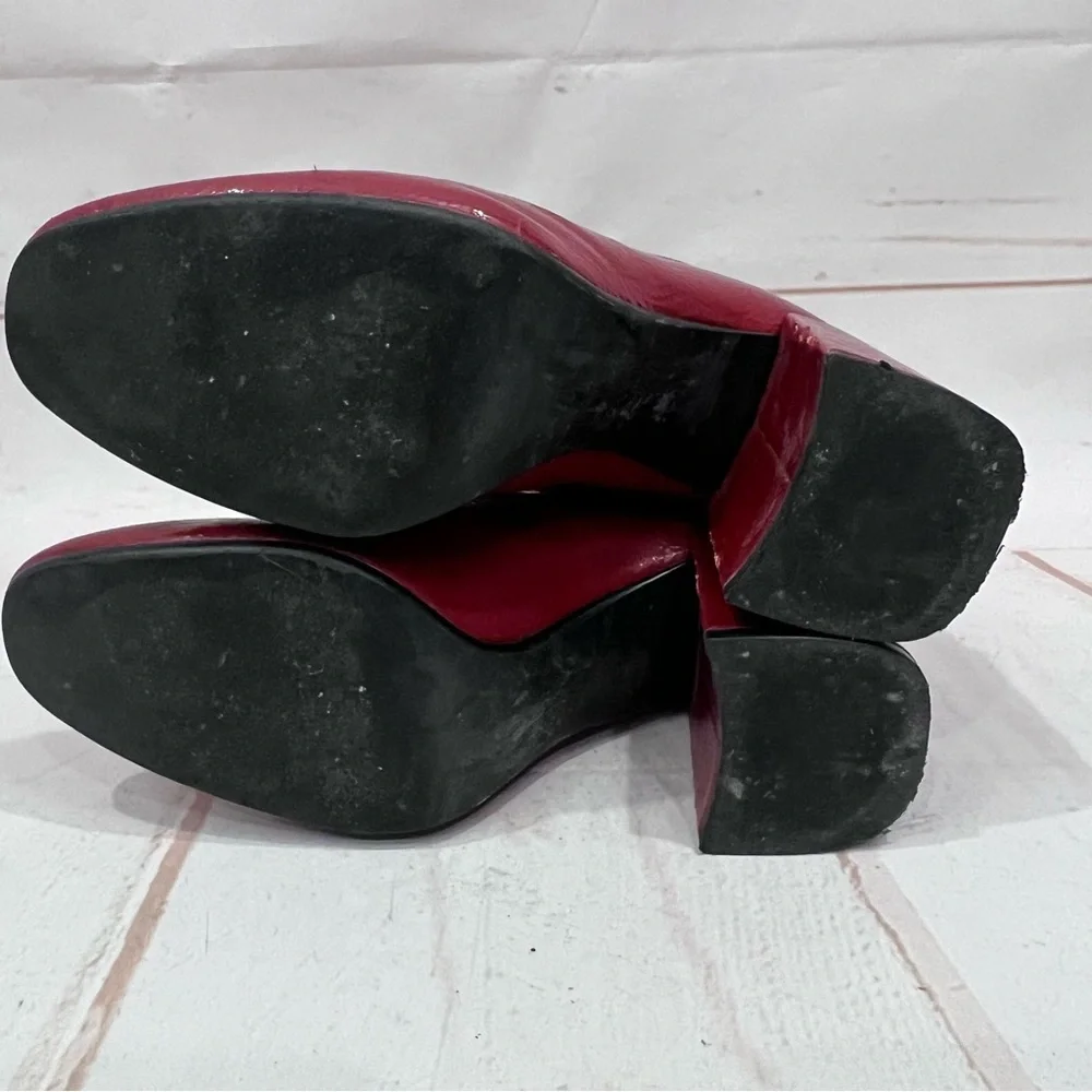 Zara Bloggers Favorite Retro Red Crinkled Patent Leather Block Heel Ankle Boots